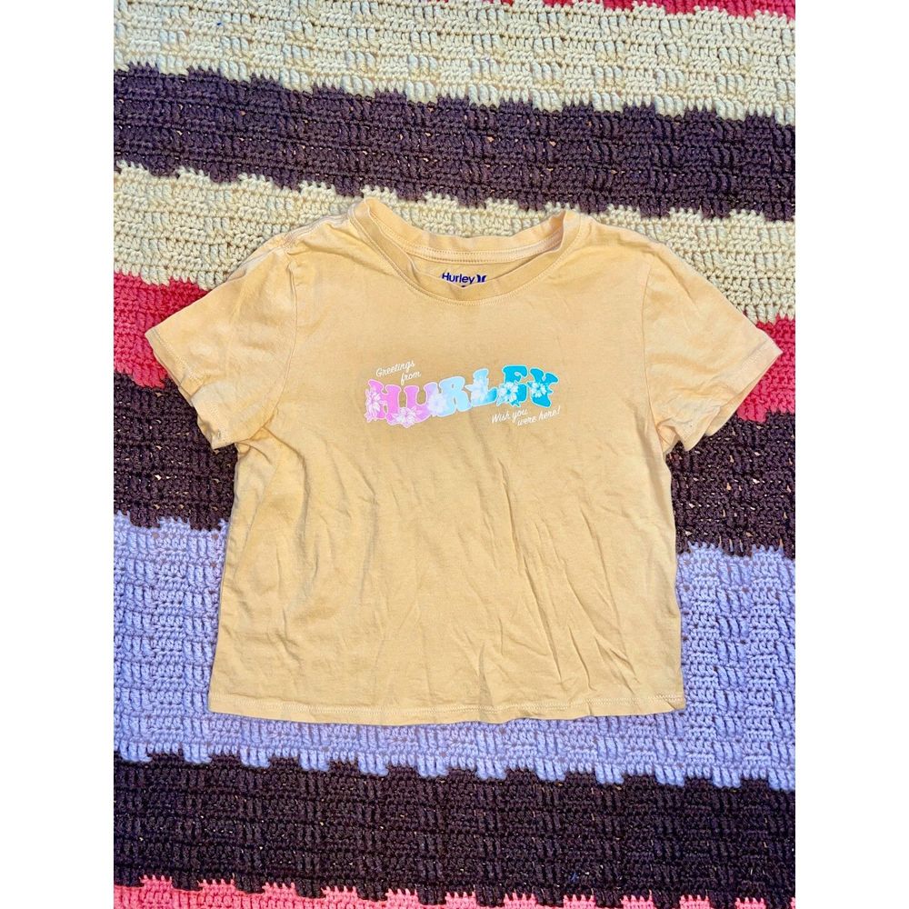 Mustard Yellow Crop Top Logo T-Shirt by Hurley, Size XS